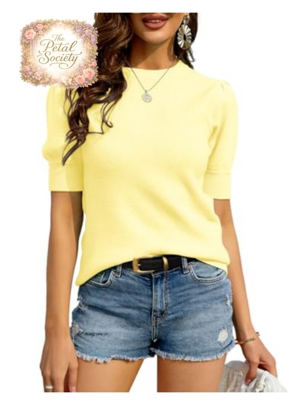 Womens Ribbed Knit Short Sleeve Sweater Crew Neck Pullover Top